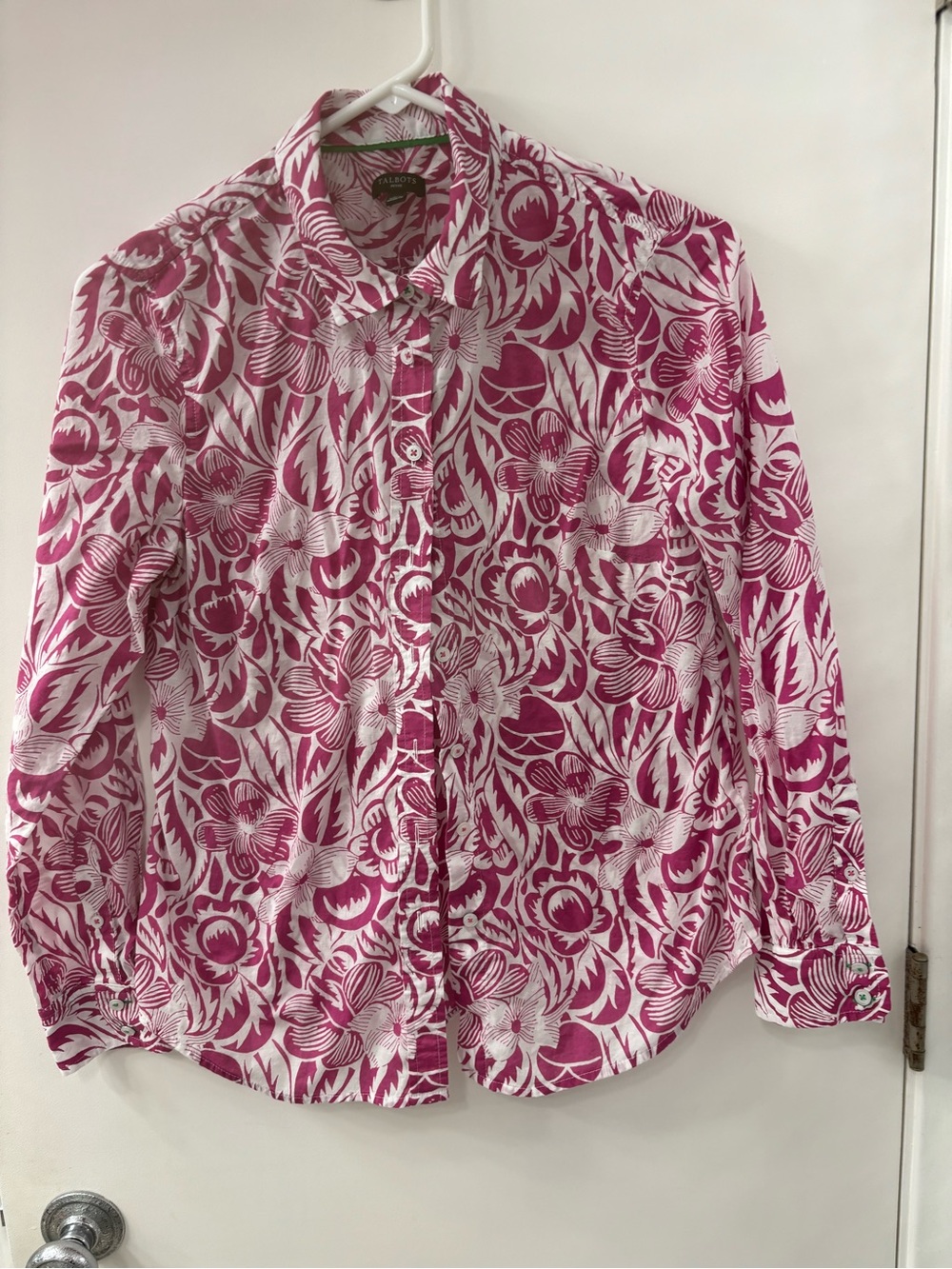 Talbots White and Pink Floral Button-Front Blouse